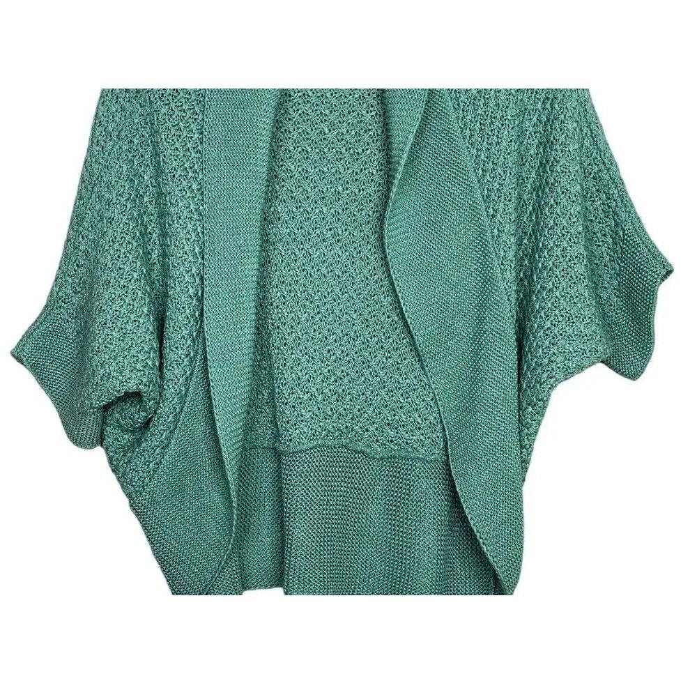 ZARA Slouchy Short Sleeves Knit Cotton Short Cardigan Sweater Open Front M Teal - Picture 5 of 15